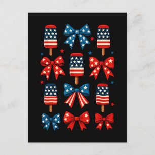 4th Of July Cute Popsicle Coquette Bow Patriotic Holiday Postcard