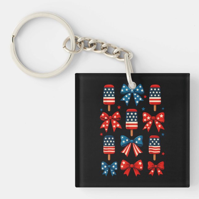 4th Of July Cute Popsicle Coquette Bow Patriotic  Key Ring (Front)