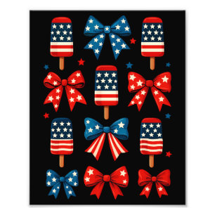 4th Of July Cute Popsicle Coquette Bow Patriotic Photo Print