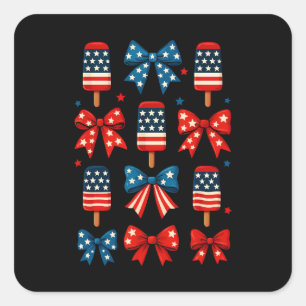 4th Of July Cute Popsicle Coquette Bow Patriotic  Square Sticker