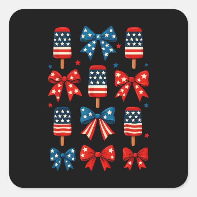 4th Of July Cute Popsicle Coquette Bow Patriotic  Square Sticker (Front)