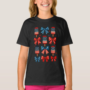 4th Of July Cute Popsicle Coquette Bow Patriotic T-Shirt