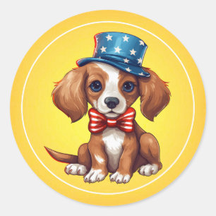 4th Of July Cute Puppy Dog-71009 Classic Round Sticker
