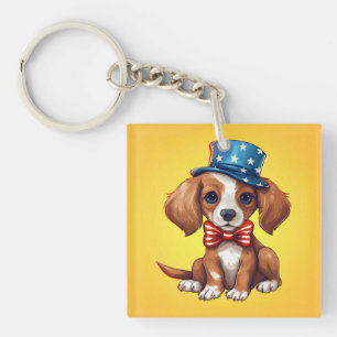 4th Of July Cute Puppy Dog-71009 Key Ring