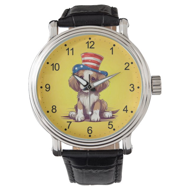 4th of July Cute Puppy Dog with Hat-54676 Watch (Front)