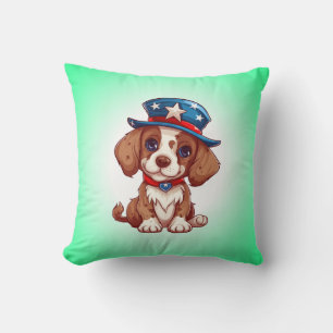 4th of July Cute Puppy With American Hat-71009 Cushion