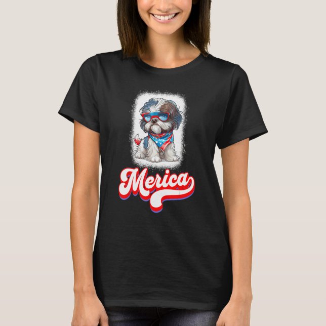 4th Of July Cute Shih Tzu Puppy Dog T-Shirt (Front)