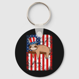 4th Of July Cute Sloth Usa American Flag Independe Key Ring
