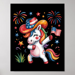 4th Of July Cute Unicorn Dab Red White Blue Women Poster