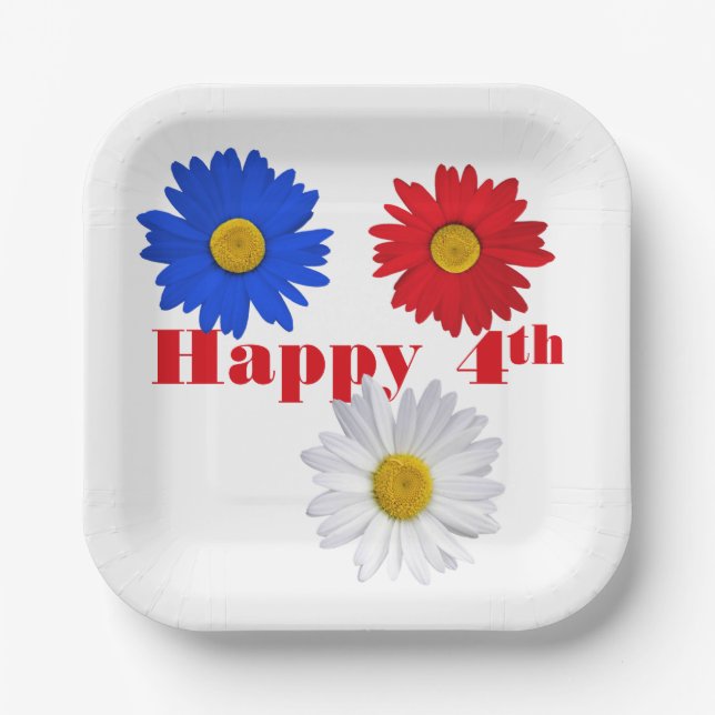 4th of July Daisies Paper Plate (Front)
