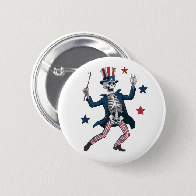 4th of July Dancing Skeleton 6 Cm Round Badge (Front & Back)