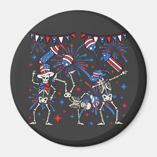 4th Of July Dancing Skeletons Circle Magnet