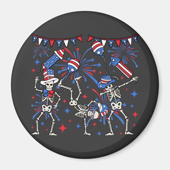 4th Of July Dancing Skeletons Circle Magnet (Front)