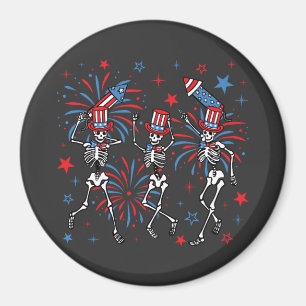4th Of July Dancing Skeletons Circle Magnet