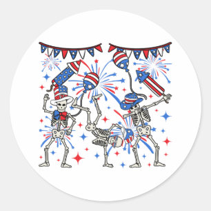 4th Of July Dancing Skeletons Classic Round Sticker