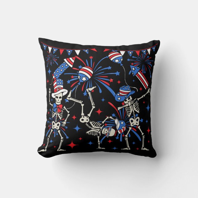 4th Of July Dancing Skeletons Cushion (Front)