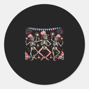 4th Of July Dancing Skeletons Funny Patriotic Men Classic Round Sticker