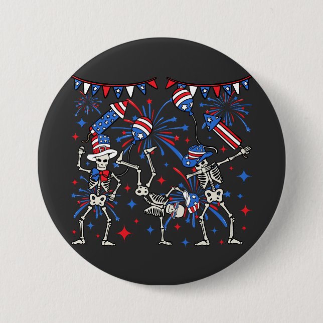 4th Of July Dancing Skeletons Round 7.5 Cm Round Badge (Front)