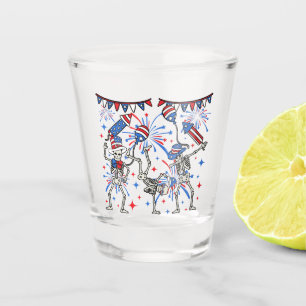 4th Of July Dancing Skeletons Shot Glass
