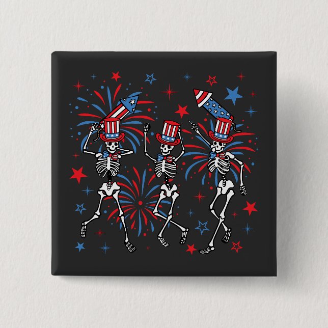 4th Of July Dancing Skeletons Square 15 Cm Square Badge (Front)