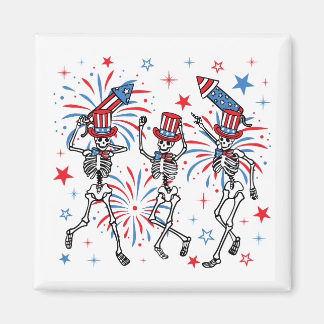 4th Of July Dancing Skeletons Square Magnet (Front)