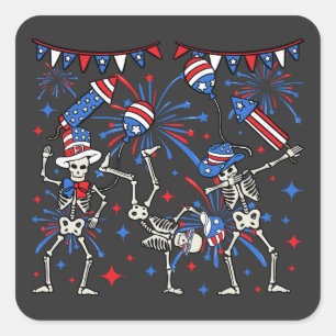 4th Of July Dancing Skeletons Square Sticker