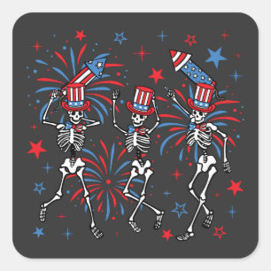 4th Of July Dancing Skeletons Square Sticker
