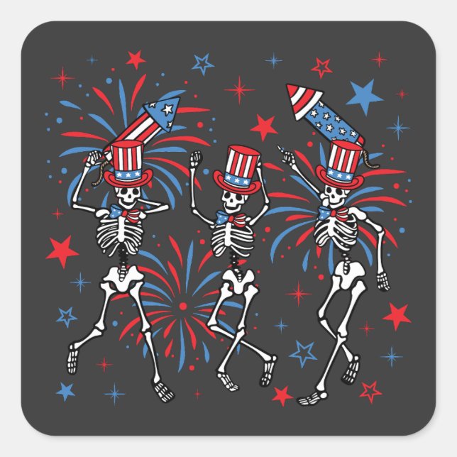 4th Of July Dancing Skeletons Square Sticker (Front)