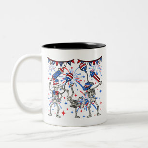 4th Of July Dancing Skeletons Two-Tone Coffee Mug