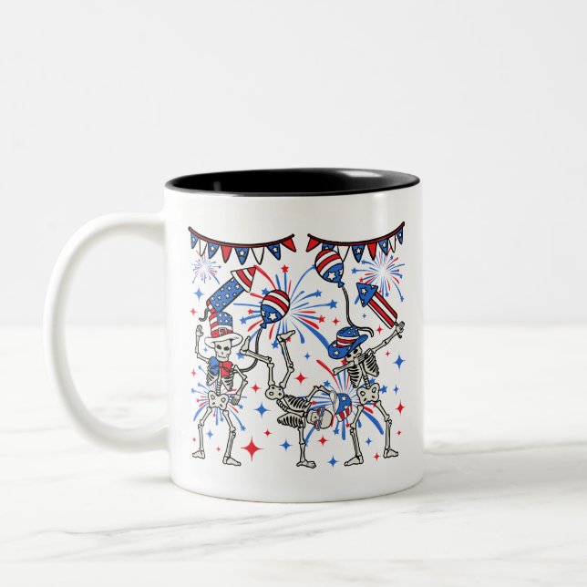4th Of July Dancing Skeletons Two-Tone Coffee Mug (Left)