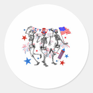 4th Of July Dancing Skeletons Usa Flag Fireworks P Classic Round Sticker