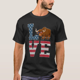 4th Of July Decor Patriotic Love Bison American Fl T-Shirt