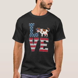 4th Of July Decor Patriotic Love Cow American Flag T-Shirt