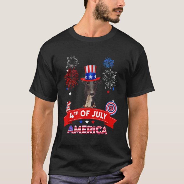 4th of July Decor Patriotic LOVE Greyhound Dog USA T-Shirt (Front)
