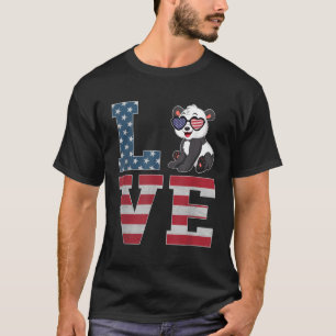 4Th Of July Decor Patriotic Love Panda American Fl T-Shirt