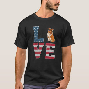 4th Of July Decor Patriotic Love Rough Collie Dog T-Shirt