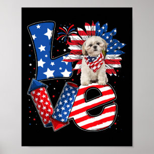 4th Of July Decor Patriotic Love Shih Tzu Dog Usa