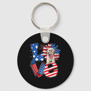 4th Of July Decor Patriotic Love Shih Tzu Dog Usa Key Ring