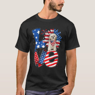 4th of July Decor Patriotic LOVE Shih Tzu Dog USA T-Shirt