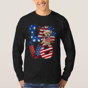 4th of July Decor Patriotic LOVE Shorkie Dog USA F T-Shirt