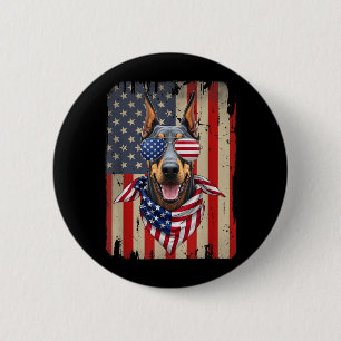 4th of July Doberman nscher Dog AAAmerican Flag 6 Cm Round Badge