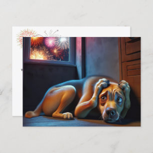 4th Of July Dog and Fireworks Postcard