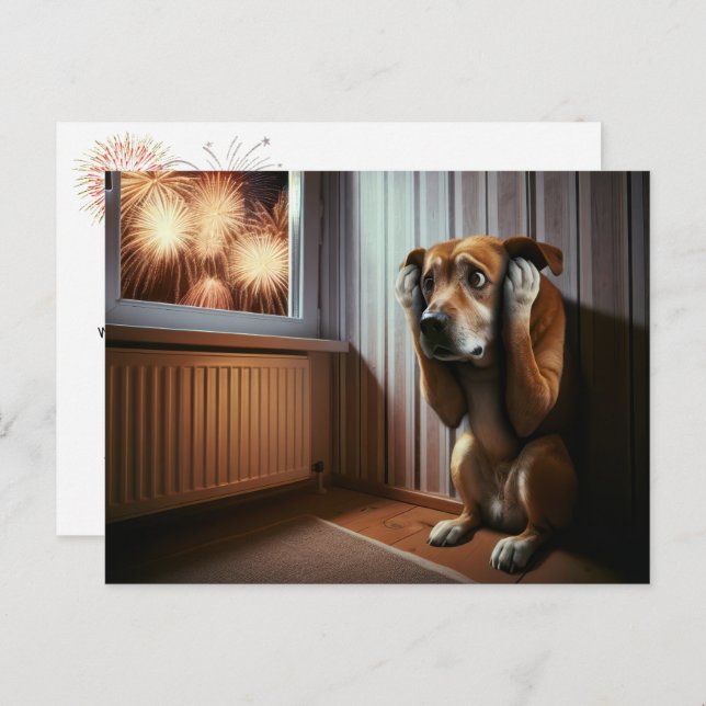 4th Of July Dog and Fireworks Postcard (Front/Back)