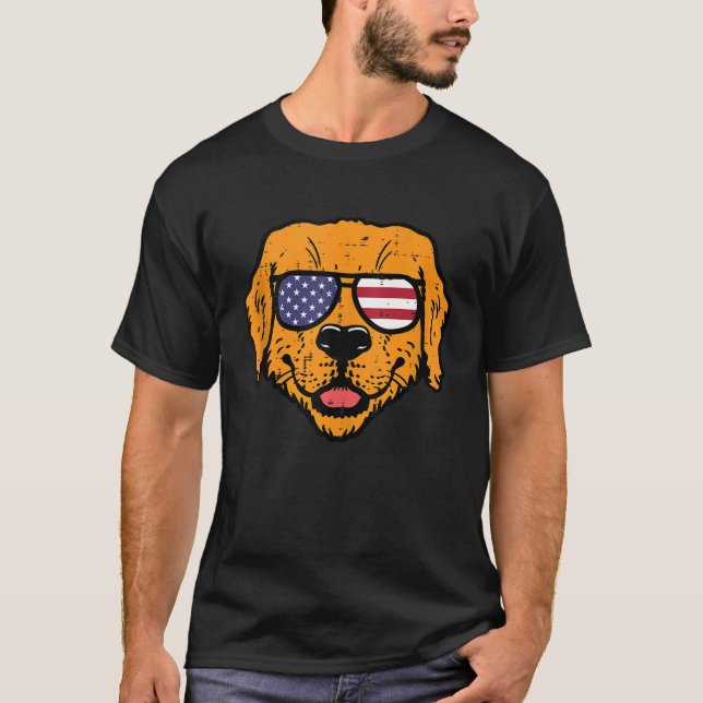 4th of July Dog Golden Retriever Patriotic Men Wom T-Shirt (Front)
