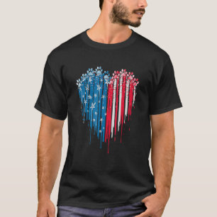 4th Of July Dog Paw Heart American Flag T-Shirt