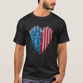 4th Of July Dog Paw Heart American Flag T-Shirt