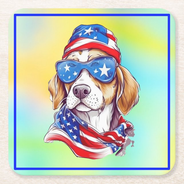 4th Of July Dog Sublimation-66361 Square Paper Coaster (Front)