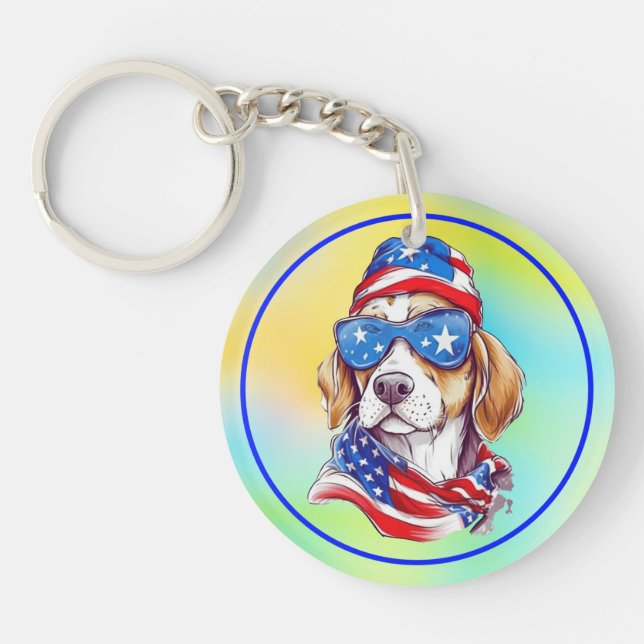 4th Of July Dog Sublimation Key Ring (Front)
