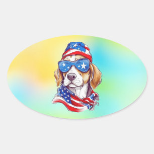 4th Of July Dog Sublimation Oval Sticker