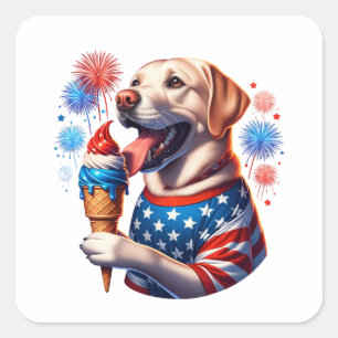 4th of July Dog with Ice Cream Cone Square Sticker